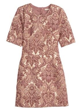 H&M Rose Blush and Metallic Gold Floral Brocade Dress